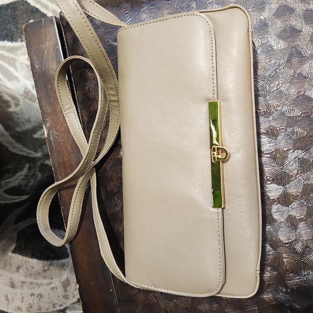 Taupe soft leather cross body / clutch
